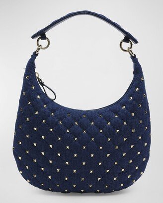 Rockstud Small Quilted Denim Hobo Bag