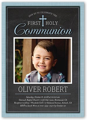 First Communion Invitations: First Holy Boy Communion Invitation, Blue, Standard Smooth Cardstock, Square