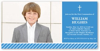 First Communion Invitations: Classic Communion Boy Communion Invitation, Blue, Signature Smooth Cardstock, Square