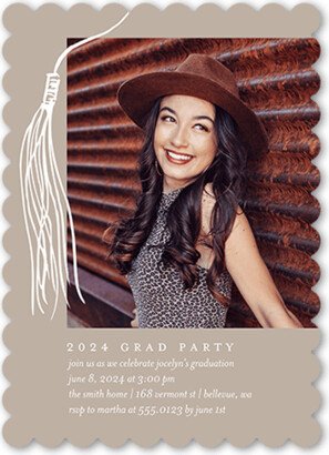 Graduation Invitations: Drawn Tassel Graduation Invitation, Beige, 5X7, Pearl Shimmer Cardstock, Scallop