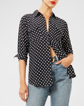 Dot-Print Button-Front Silk Slim Signature Shirt