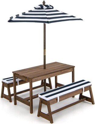 Kids Picnic Table and Bench Set with Cushions and Height Adjustable Umbrella - 35