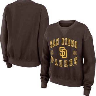 Women's Wear by Erin Andrews Brown Distressed San Diego Padres Vintage-Like Cord Pullover Sweatshirt