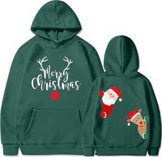 JUSLIO Day 2023 Deals Merry Christmas Sweatshirts for Women Letter Print Graphic Pullover Hoodies with Pockets Cute Holiday Shirts Tops Green
