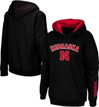 Women's Black Nebraska Huskers Arch & Logo 1 Pullover Hoodie