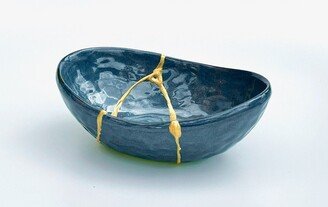 Blue Kintsugi Bowl- Dish- & Gold- Real Kintsugi; Broken Then Repaired - Wabi Sabi Memorial Funeral Gift Watch