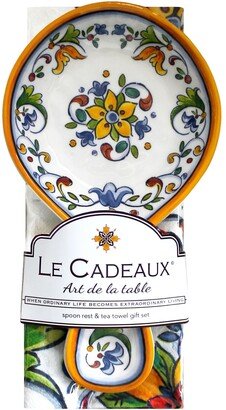 Le Cadeaux Spoon Rest with Matching Tea Towel Set