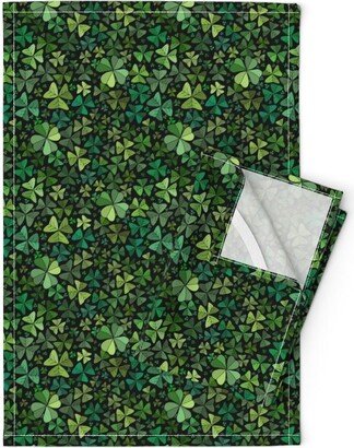 Shamrock Tea Towels | Set Of 2 - Lucky By Irishvikingdesigns Good Luck Four Leaf Clover Ireland Linen Cotton Spoonflower