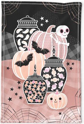 Pink Pumpkin Tea Towel - Pastel Halloween By Patricia Lima Trick Or Treat Candy Ghosts Linen Cotton Canvas Spoonflower