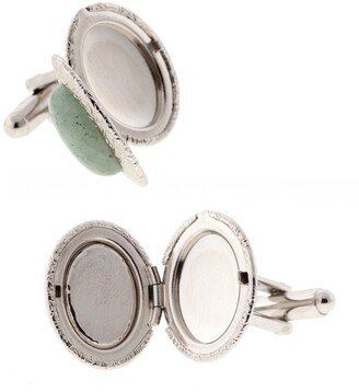 Jewelry Silver-Tone Semi-Precious Aventurine Oval Cufflinks