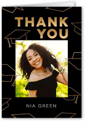 Thank You Cards: Cap Confetti Thank You Card, Black, 3X5, Matte, Folded Smooth Cardstock