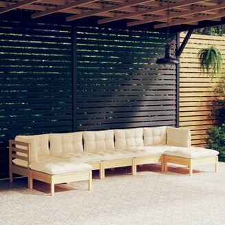 7 Piece Patio Lounge Set with Cream Cushions Pinewood - 25 x 25 x 24.6