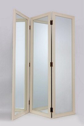 Full Size Dressing Screen with 3 Panel Resin Frame and Mirrors, Cream