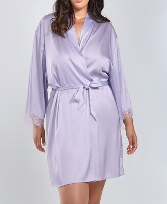 Plus Size Kate Satin Robe with Eyelash Lace Trim