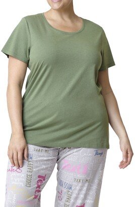 Plus Size Solid Short Sleeve Round Neck Pajama T- shirt