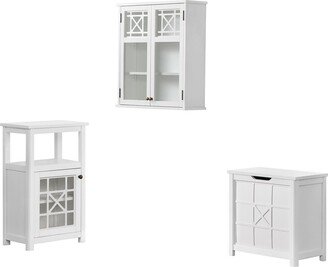 Derby 3-Piece Bathroom Set with Wall Mounted Bath Cabinet, Hamper, and Floor Cabinet