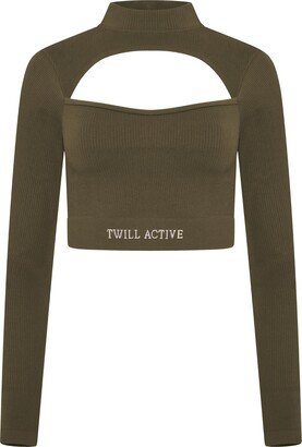 Twill Active Vialla Recycled Rib High Neck Long Sleeve Crop Top – Petrol