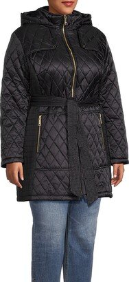 Plus Belted Hooded Puffer Jacket