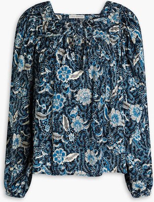 Issa gathered floral-print cotton-blend blouse