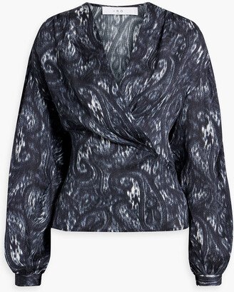 Zarfi wrap-effect printed plissé-silk blouse