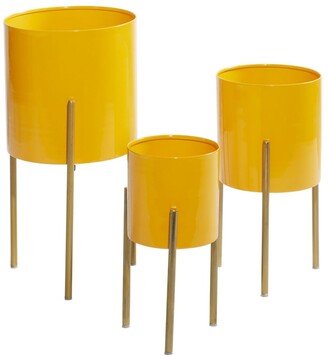 Set of 3 Yellow Metal Contemporary Planter, 12