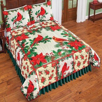 Collections Etc Cardinals And Holly Poinsettia All-Over Texture Quilt