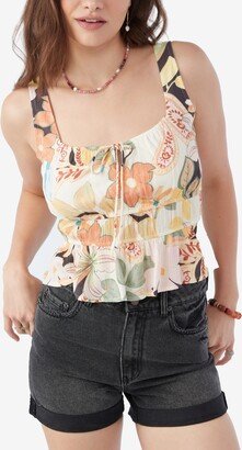 Juniors' Kev Multi-Colored Tie-Front Sleeveless Top