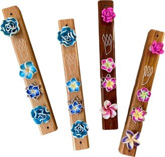 Wood Flowers Mezuzah Case Judaica Unique Gift Housewarming Bat Bar Mitzvah New Baby Home