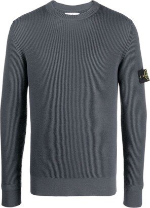 Compass-motif ribbed-knit jumper