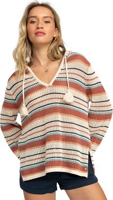 Juniors' After Beach Break Stripe Hooded Poncho