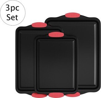 Baking Pans-3PC. Nonstick Cookie Sheet Set, Silicone Handles-17.75