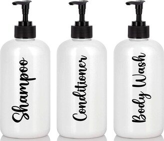 Shampoo Conditioner Body Wash White Plastic Refillable Soap Dispensers Set Of 3 | Farmhouse Bathroom Bottle 16 Oz Refill Apothecary