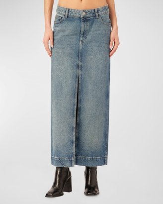 Asra Low-Rise Denim Maxi Skirt