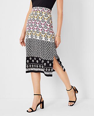 Border Floral Pull On Pencil Pocket Skirt