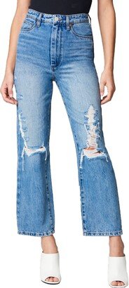 womens Sustainable High Rise Straight Leg Ripped Jeans