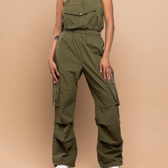 Personal Code Tube Top Parachute Cargo Jumpsuit