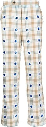 Embellished Checked Straight-Leg Trousers