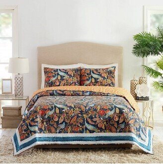 3pc Peacock Garden Quilt & Sham Set Blue/Orange