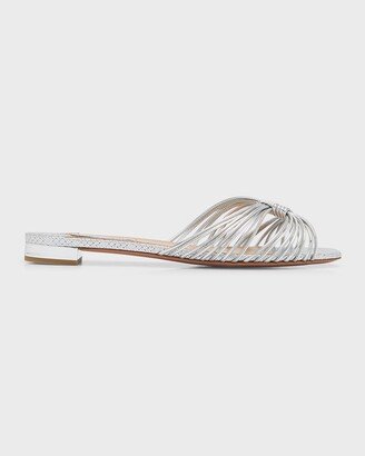 Strappy Metallic Flat Slide Sandals