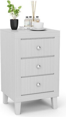 Nightstand Sofa Side Coffee Table with 3 Drawer for Bedroom Living Room White