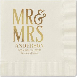 Wedding Napkins: Statement Scroll Napkins, Yellow, Ecru