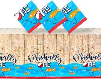 Blue Panda 3 Pack O'fishally One Disposable Tablecloth for 1st Birthday Party, Table Cover 54 x 108