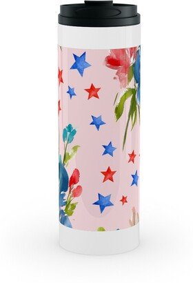 Travel Mugs: 4Th Of July Florals - Pink Stainless Mug, White, 16Oz, Pink