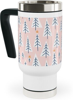 Travel Mugs: Christmas Forest - Pink Travel Mug With Handle, 17Oz, Pink