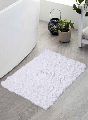 Home Weavers Inc 17x24 Bell Flower Collection White Cotton Floral Pattern Tufted Bath Rug - Home Weavers