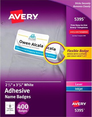 Adhesive Name Badges, 2-1/3 x 3-3/8 Inches, White, Pack of 400