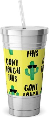 Travel Mugs: Can't Touch This - Cactus With Sunnies - Yellow Stainless Tumbler With Straw, 18Oz, Yellow