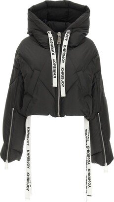 Cropped Hooded Drawstring Zipped Puffer Jacket