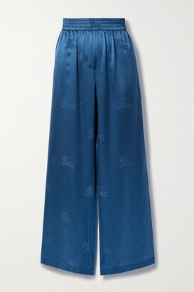 Silk-satin Jacquard Wide-leg Pants - Blue