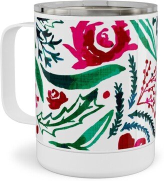 Travel Mugs: Noel Collection - Loose Floral Stainless Steel Mug, 10Oz, Multicolor